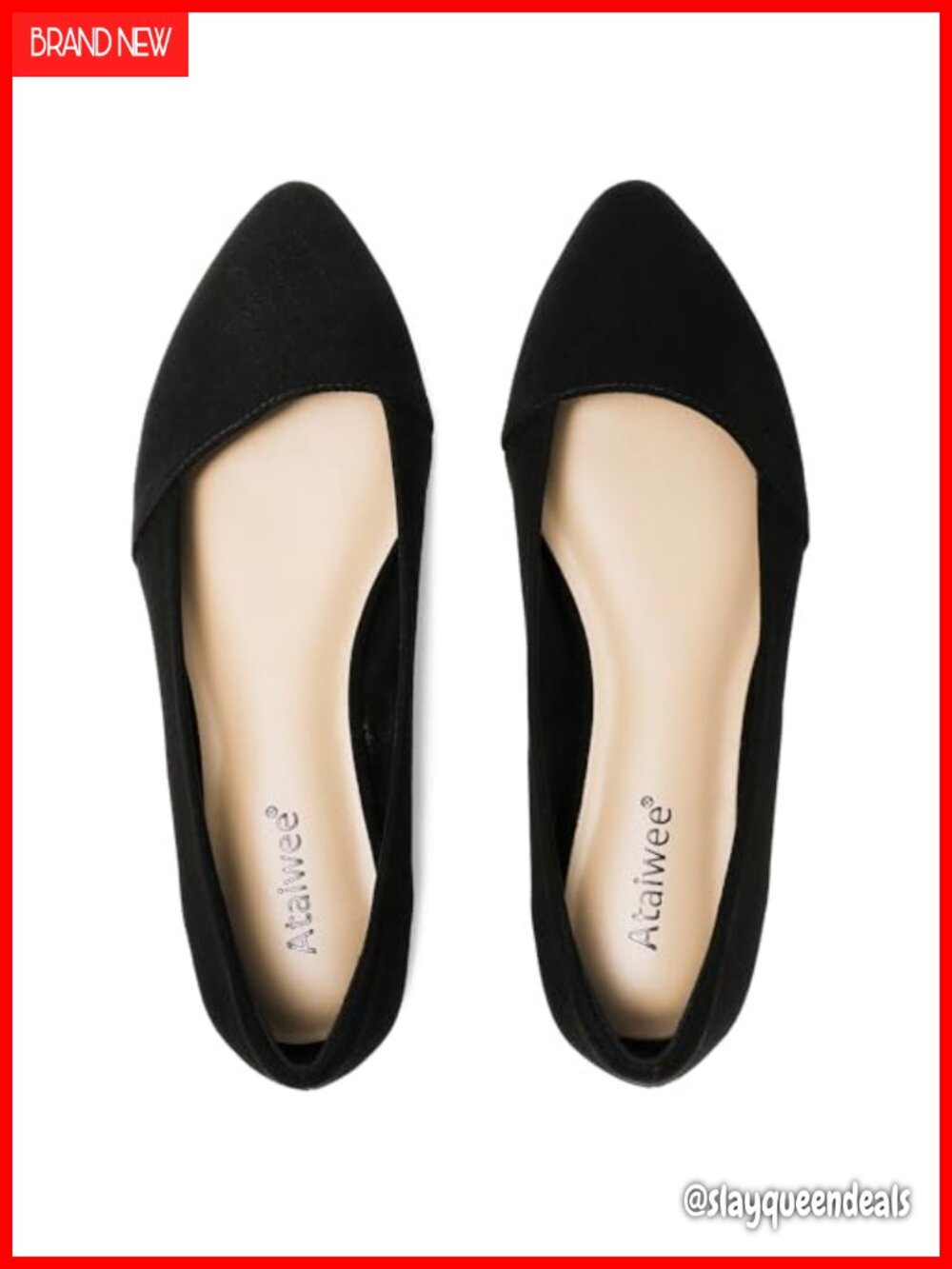 Women's Wide Width Pointed Toe Ballet Flats Slip-On Comfort Shoes